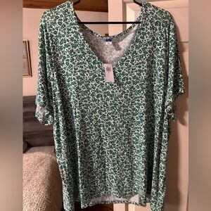 Old Navy Green and White Floral Shirt